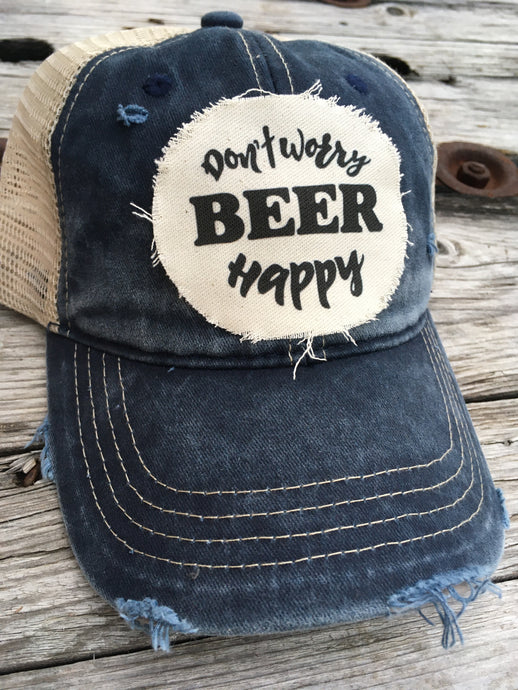 Don’t Worry Beer Happy. Navy SnapBack Hat