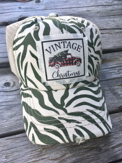 Christmas Vintage Green Canvas Hat