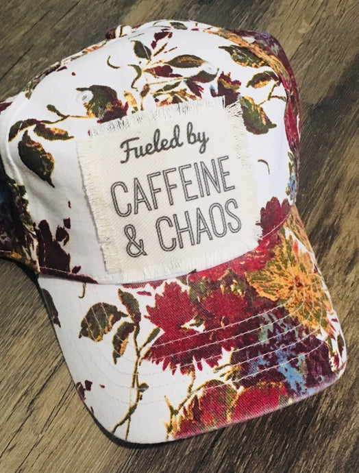 🚨Two Left🚨 Ivory Floral Hat. Fueled By Caffeine & Chaos