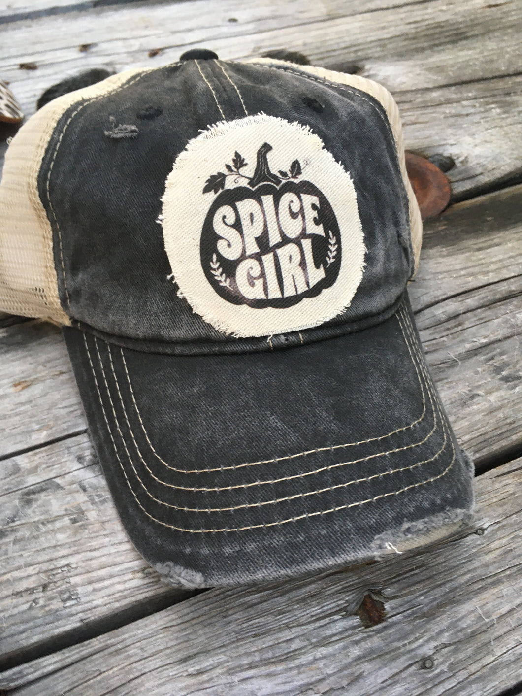 Spice Girl Black Distressed Hat