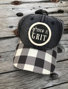 NEW TRIO Black Checkered Plaid Hat