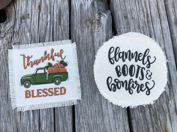 FB Patch sale- thankful blessed truck, flannel boots & bonfires