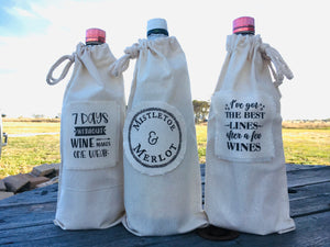 Wine Tote- DrawString Cotton