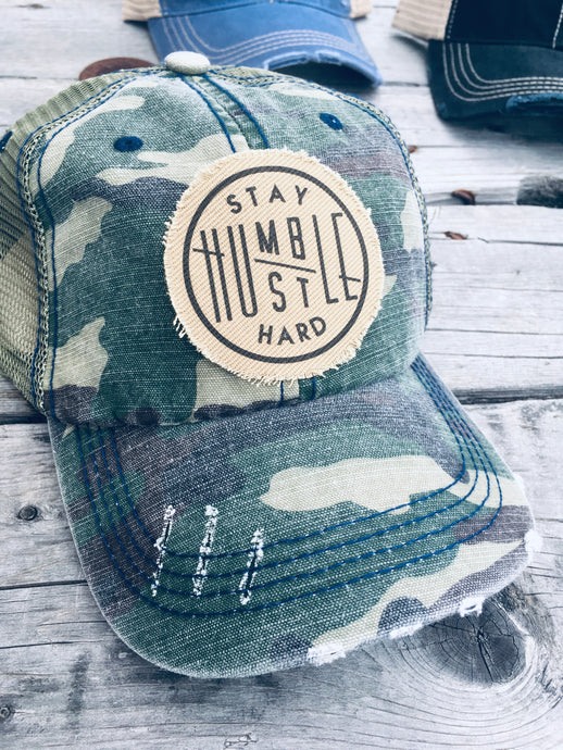 SOLD OUT- Stay Humble Hustle Hard. Camo High Ponytail Style