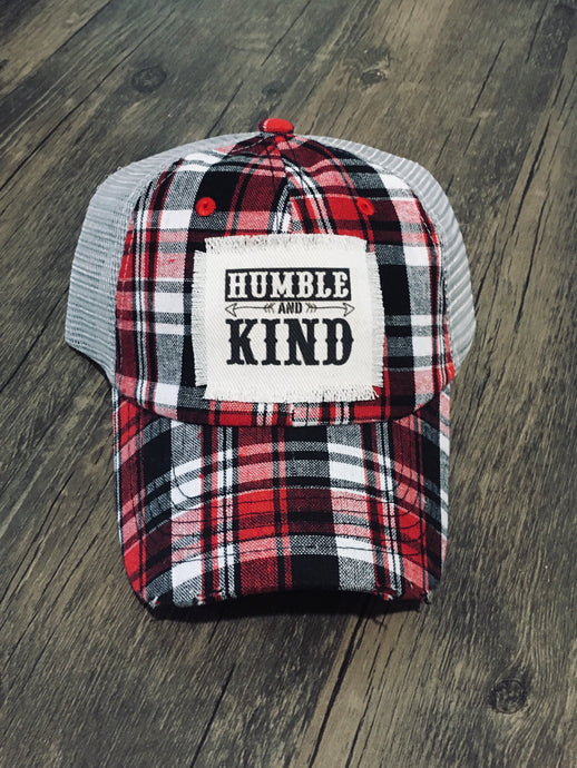 Humble and Kind. Red Plaid Hat