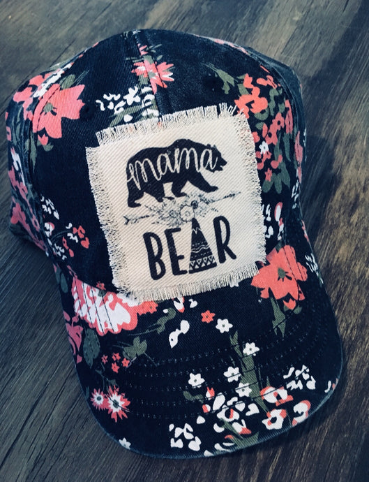 SOLD OUT Mama Bear Black Floral Hat