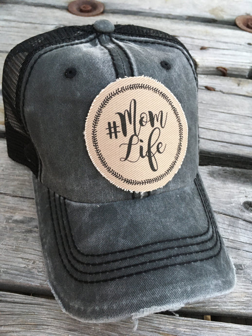 #Momlife Distressed Black Hat