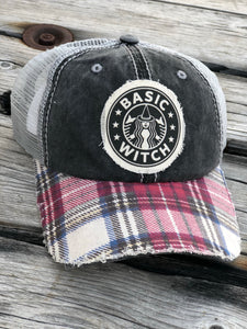 New! Basic witch- charcoal raggedy plaid bill high ponytail (3-PACK)