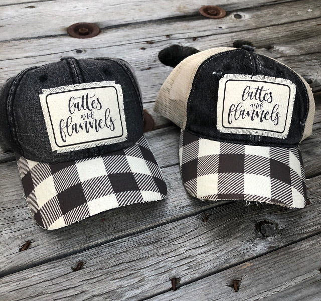 NEW Lattes And Flannels Black plaid Hat