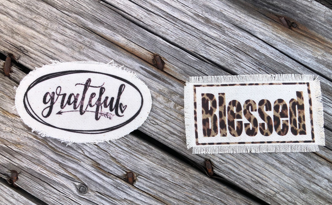 FB Patch sale- grateful, blessed ( leopard border)