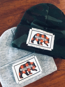 Mama Bear Beanie. Buffalo Plaid