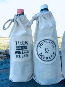 Wine Tote- DrawString Cotton