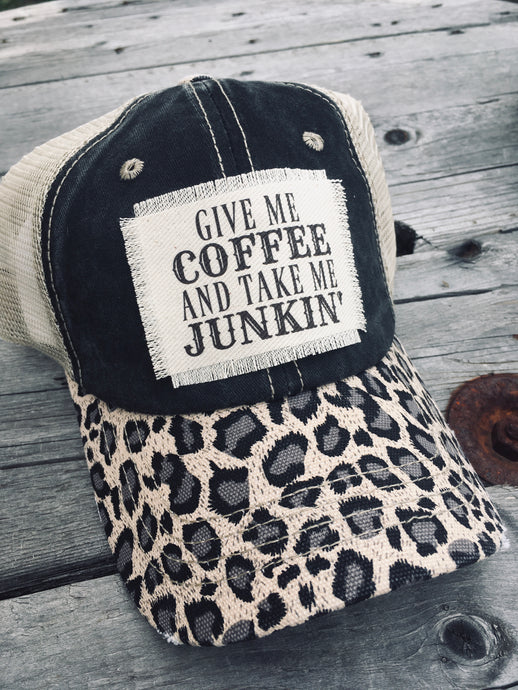 🚨OUT OF STOCK🚨Give Me Coffee And Take Me Junkin. Leopard Hat