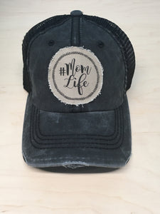 Momlife . Distressed Black Hat