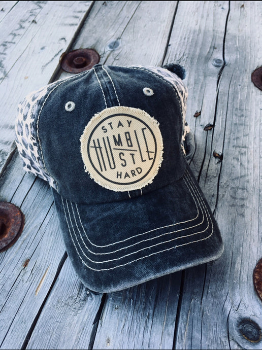 Stay Humble Hustle Hard. Distressed Dark Denim