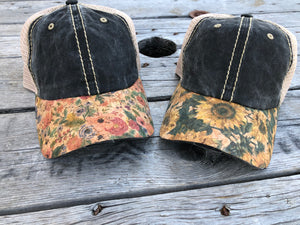 Floral Cork Bill- Dark Denim Hat