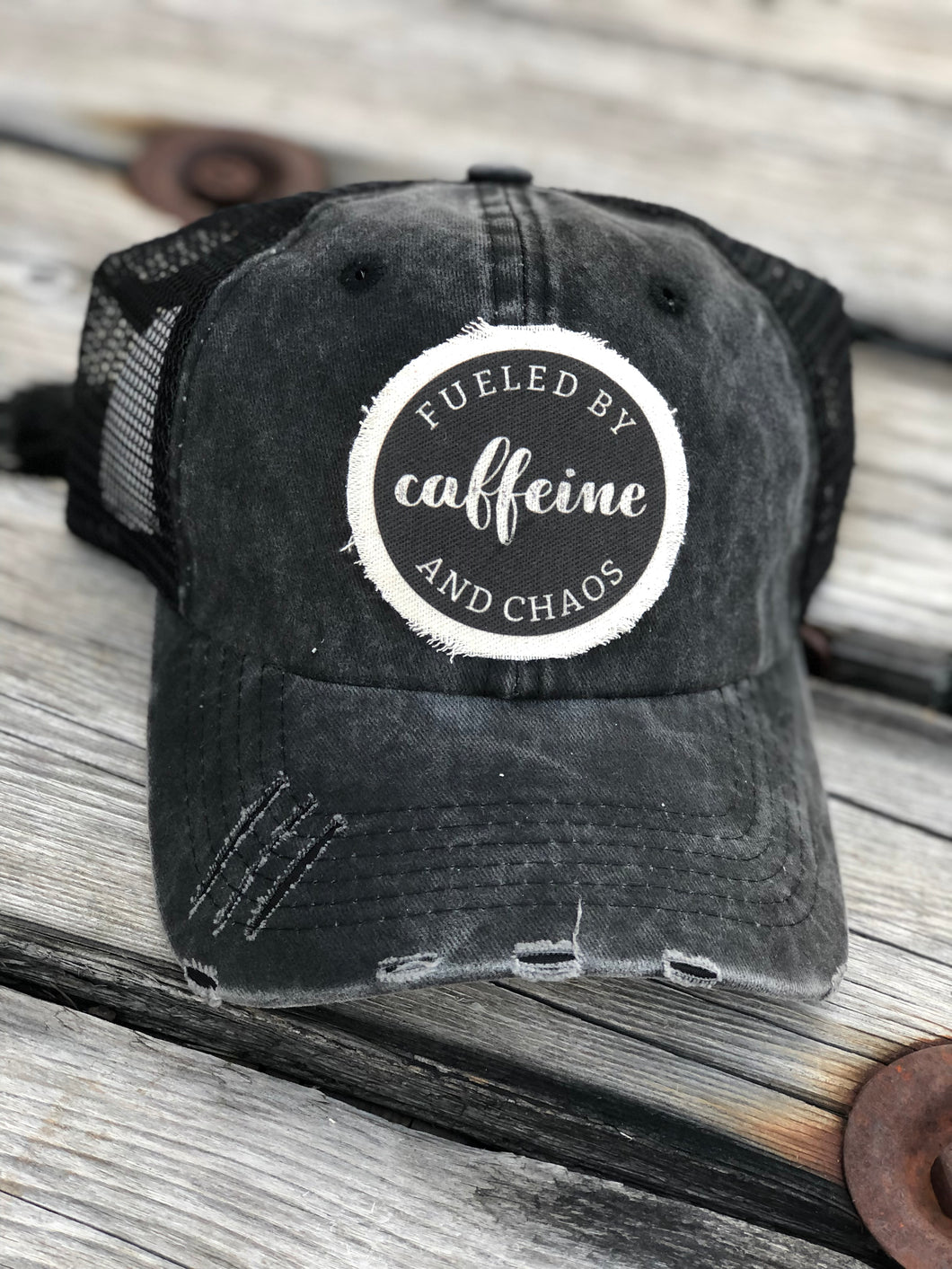 Fueled by caffeine and chaos- Black black mesh (CS)