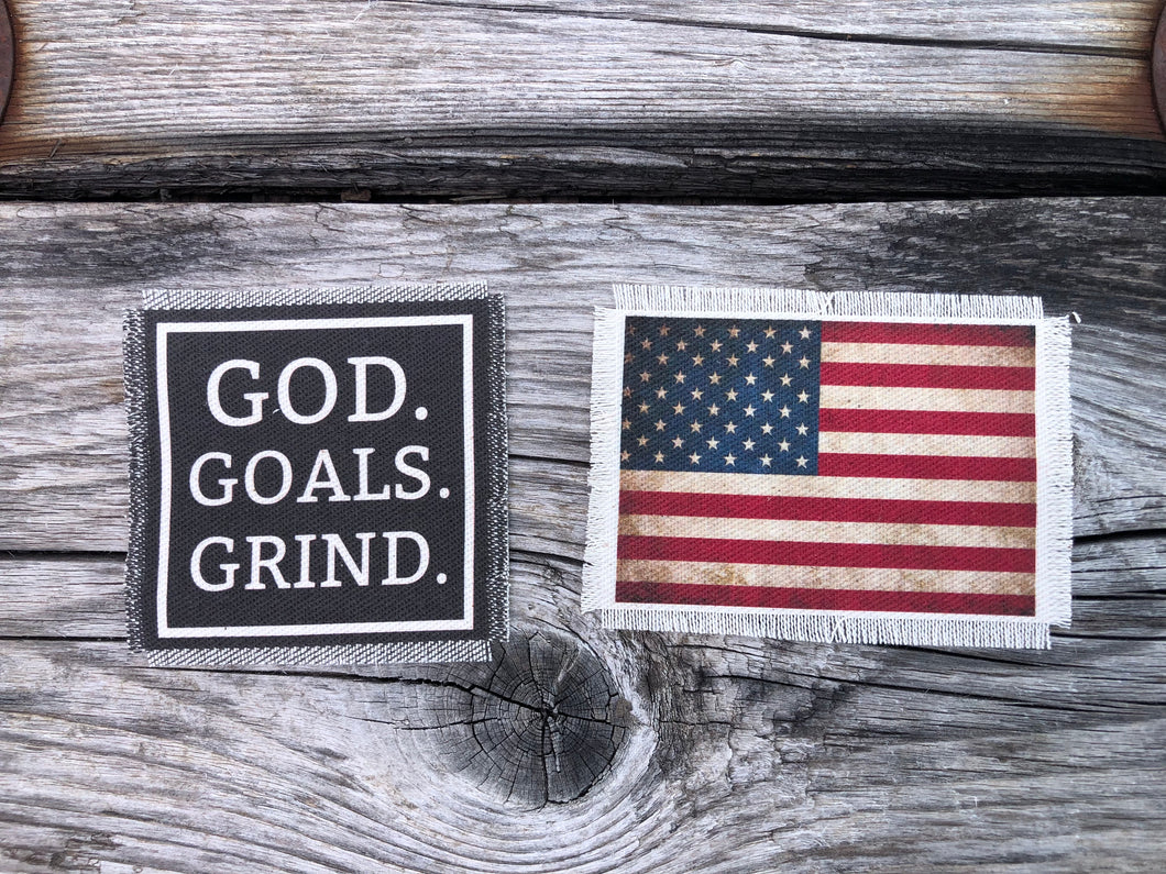 FB Patch Sale- Vintage Flag. God Goals Grind